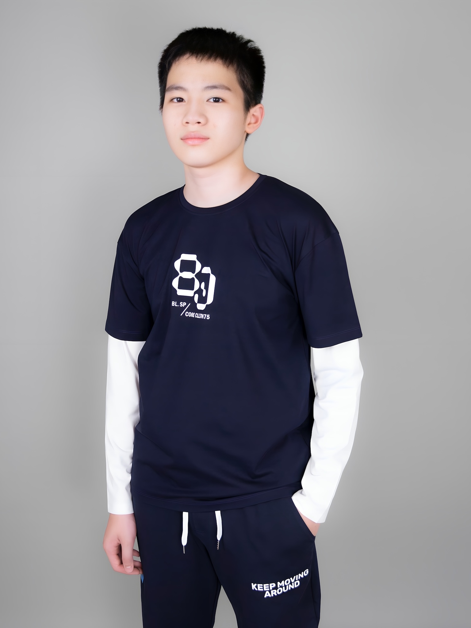 Áo phông dài tay xanh đen phối tay trắng