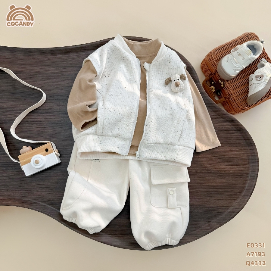 Áo gile BE NHẠT cổ tròn khoá kéo