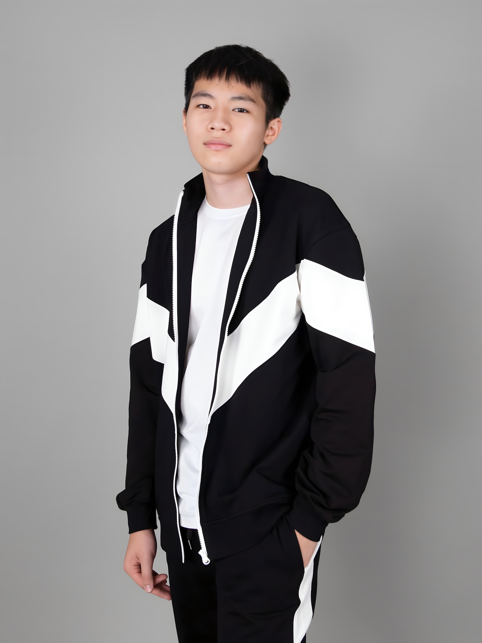 Áo khoác nỉ đen phối sọc trắng_thumbnail_1