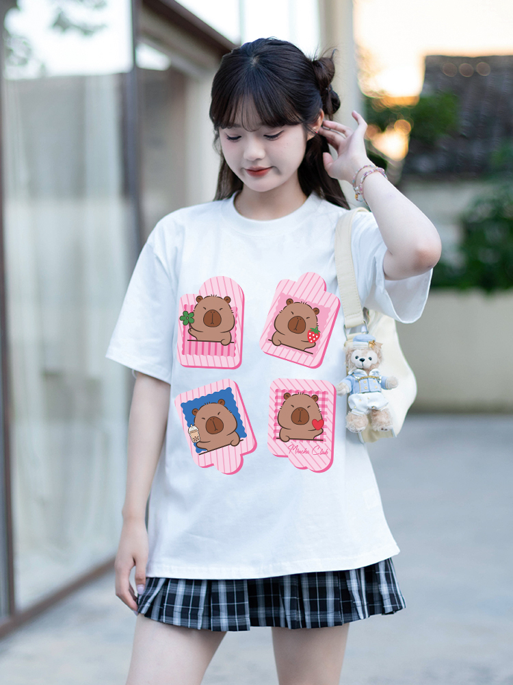 Áo phông form rộng Capybara unisex ATD1494 Miucho vải cotton thoáng mát cổ tròn in mix_thumbnail_2