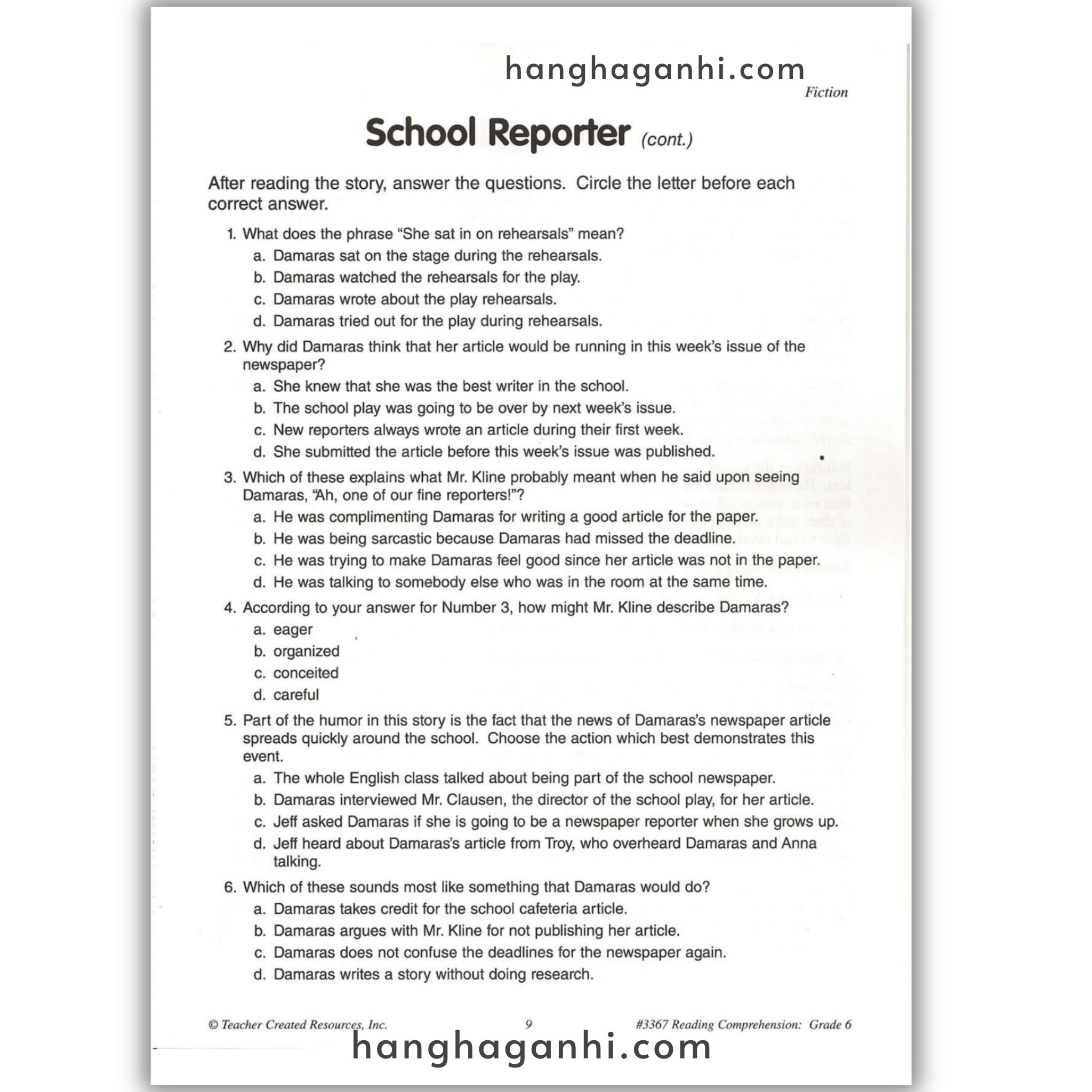 Reading Comprehension Grade 6 Teacher Created Resources, sách đọc hiểu lớp 6_thumbnail_4
