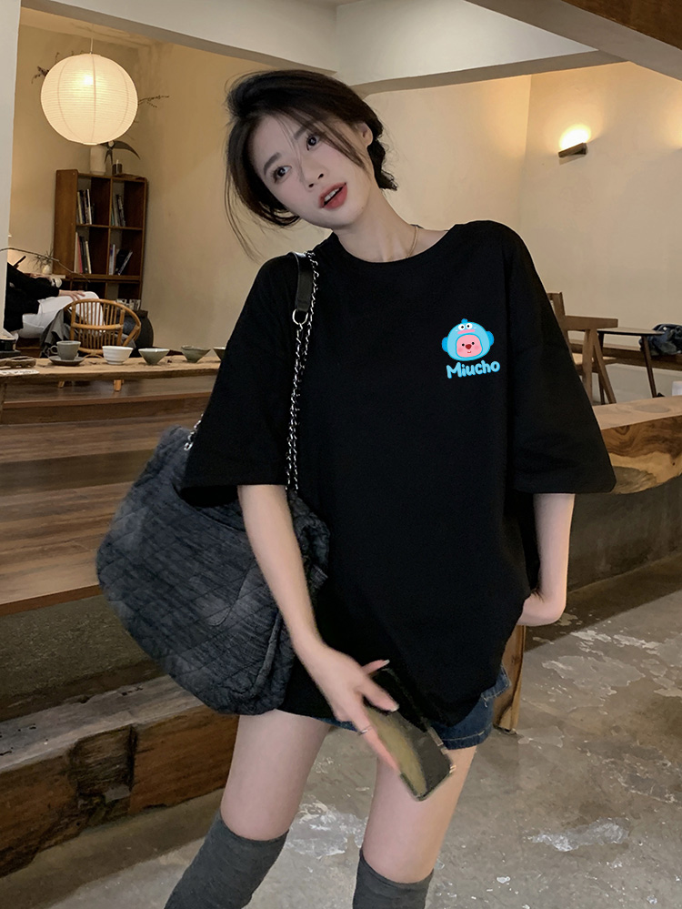 Áo thun Loopy Hải Ly form rộng ATD652 Miucho cotton cổ tròn in artwork_thumbnail_2