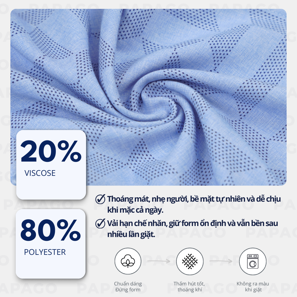 Áo sơ mi nam trung niên PAPAGO tay ngắn lai ngang - vải xô đũi in họa tiết - P25SNHT015_thumbnail_2