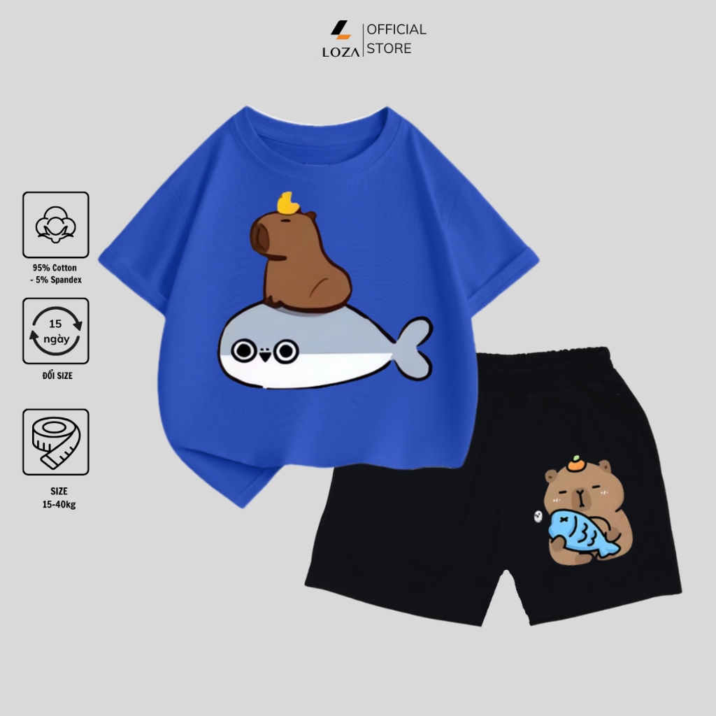 Bộ đồ bé trai in hình Capybara cưỡi cá heo - Loza Kids SB107_thumbnail_2