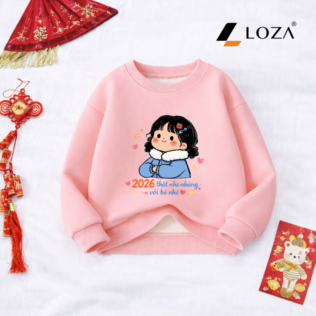 [BST Tết 2026] Áo nỉ sweater bé gái hình cô gái Chúc Tết - Loza Kids IN030_thumbnail_9