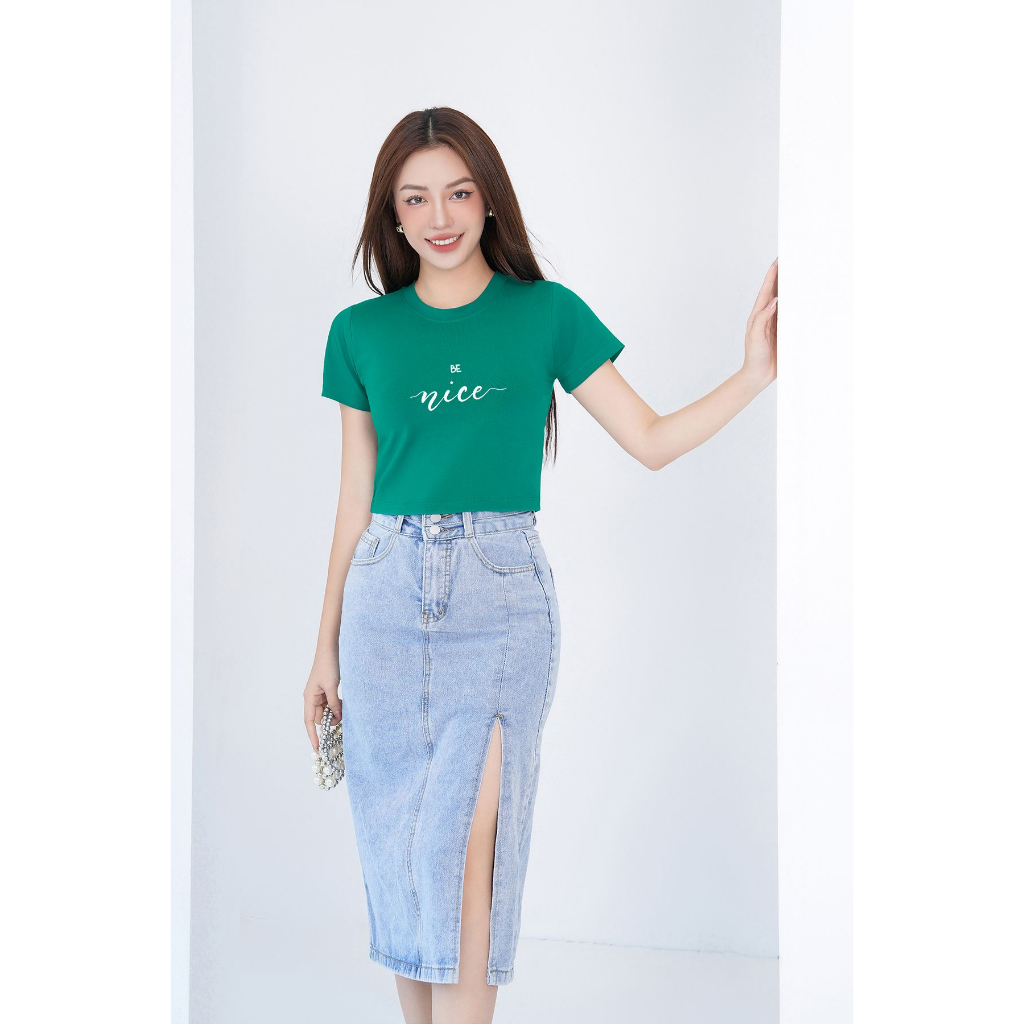 [Form Ôm] Áo croptop ôm in chữ Nice - Áo laptop kiểu chất Cotton LOZA - CR6266_thumbnail_4