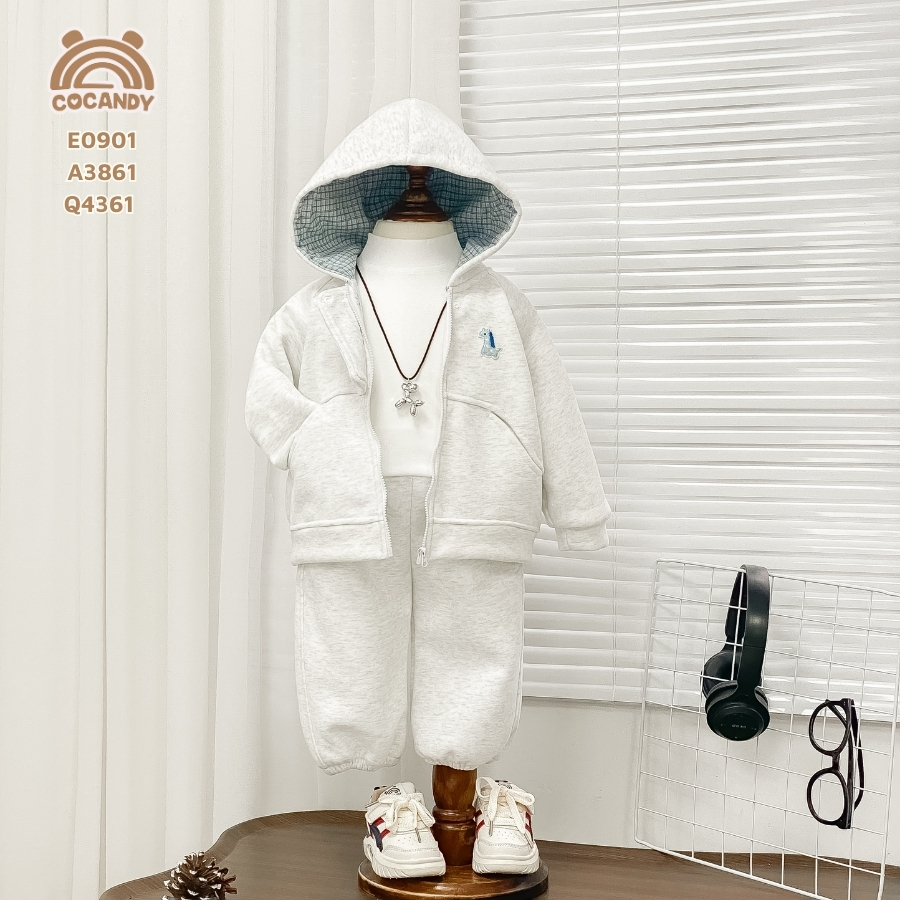 Áo dài nỉ XÁM hoodie zip