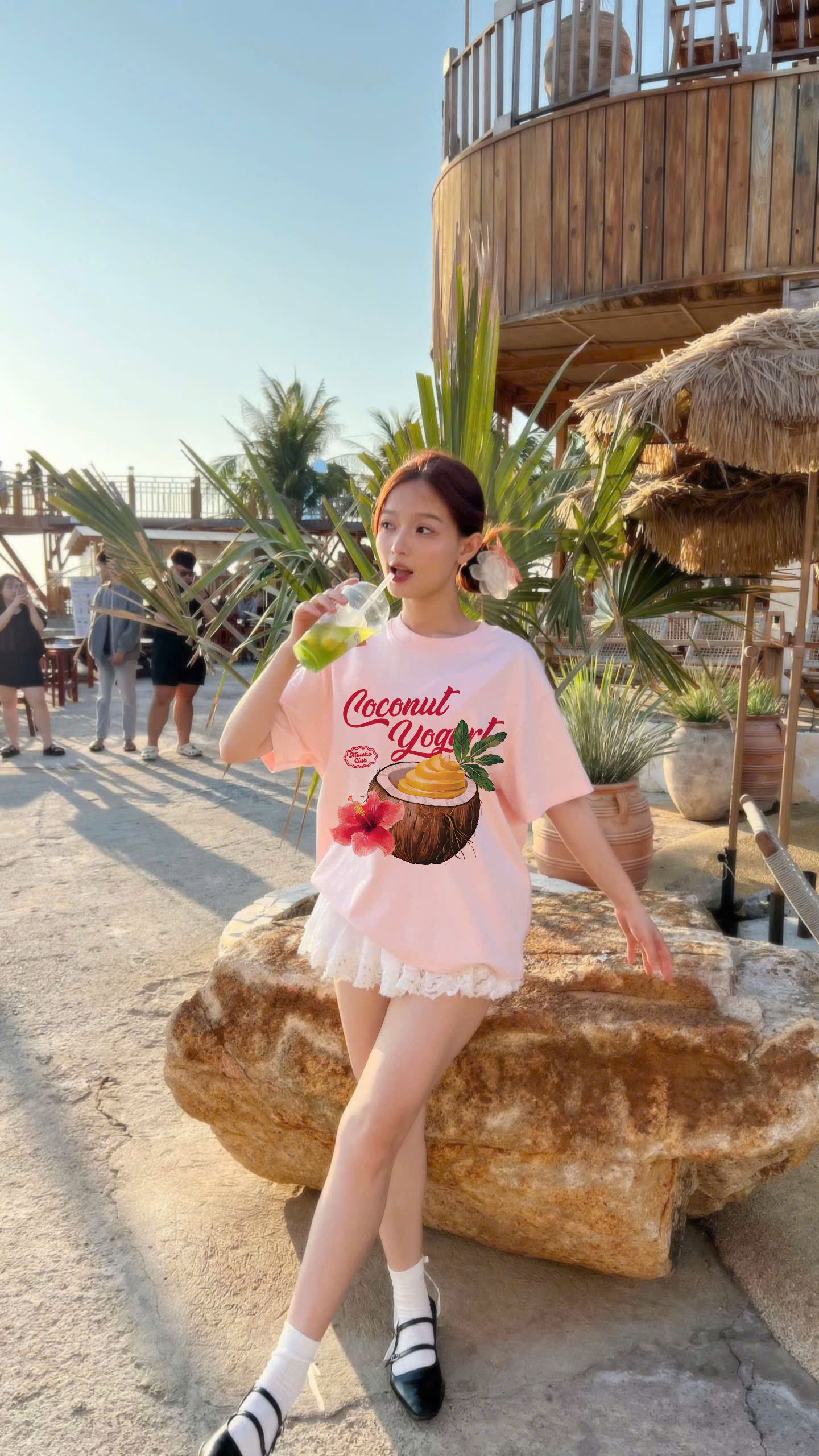 Áo thun boxy hè biển 2251 Miucho cổ tròn vải cotton 2c 250gsm đứng form in mix_thumbnail_3