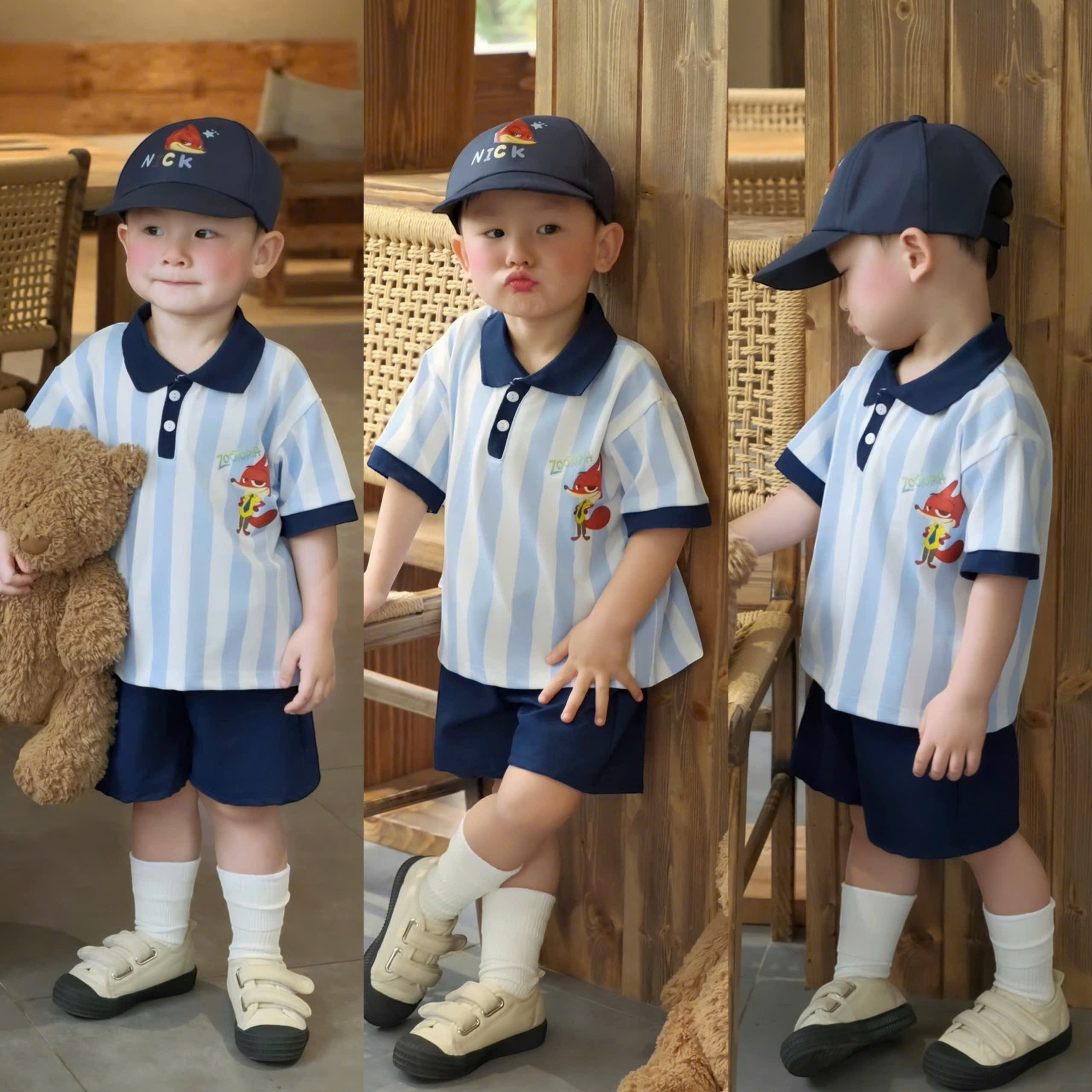 N78 BỘ POLO SỌC XANH CON CÁO KÈM MŨ - A117.1788