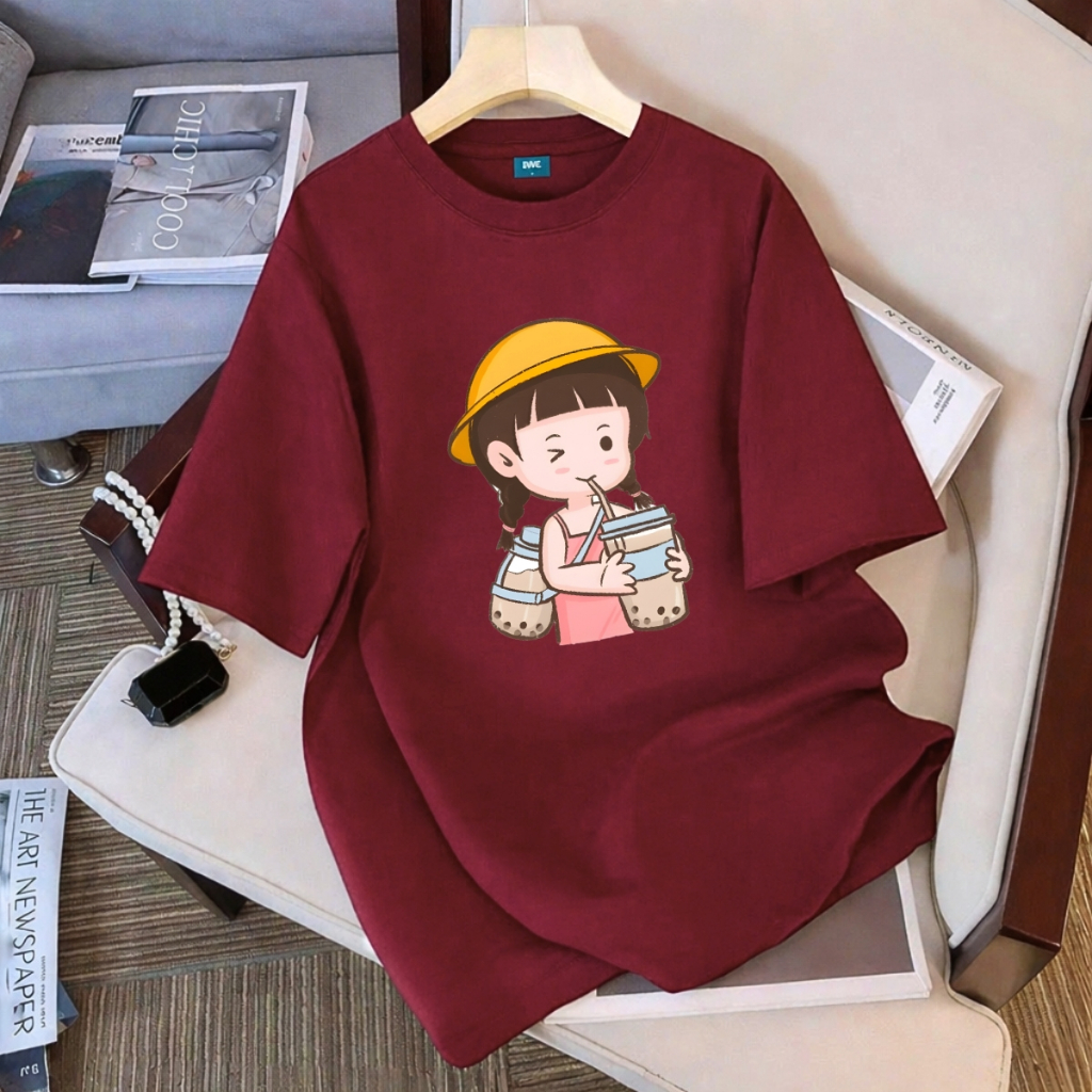Áo thun unisex UX30-1175 bé gái uống trà sữa dáng oversized local brand WETEE_thumbnail_3