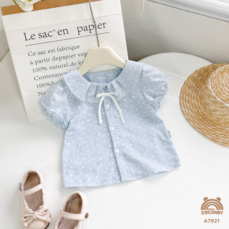 Áo cộc sơ mi XANH trái tim cổ sen tay phồng_thumbnail_1