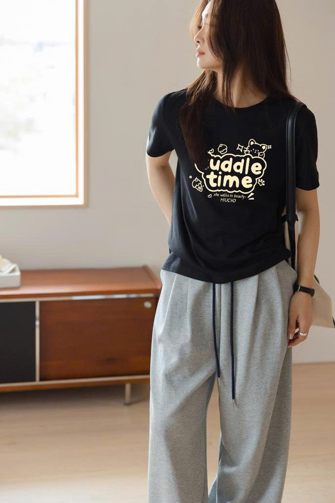 Áo thun nữ form vừa regular dáng ngắn cổ tròn ARD2288 Miucho vải cotton co giãn thoáng mát in mix_thumbnail_4