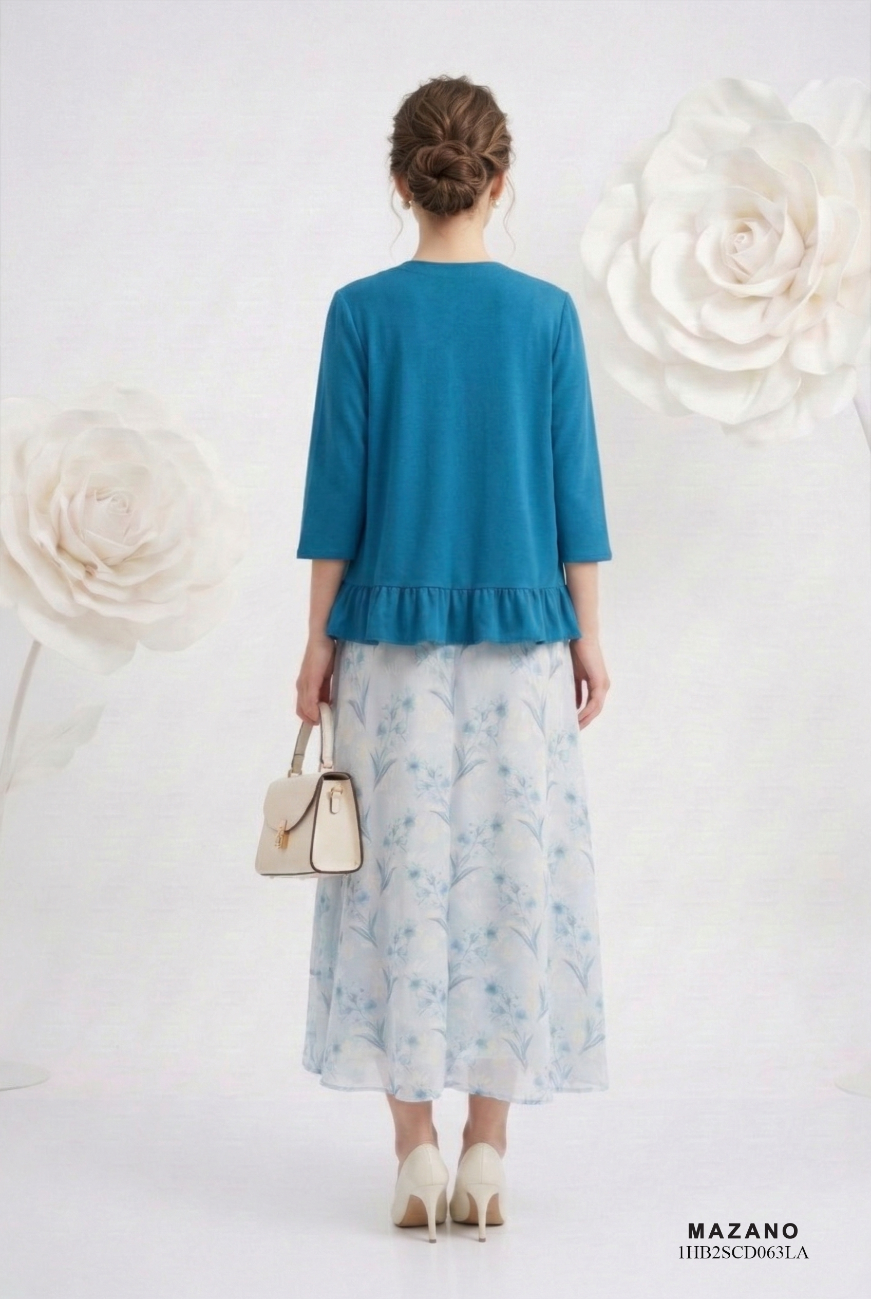 Áo cardigan vải voan dày màu xanh cổ vịt dáng suông trang trí bèo gấu thiết kế MAZANO_thumbnail_5