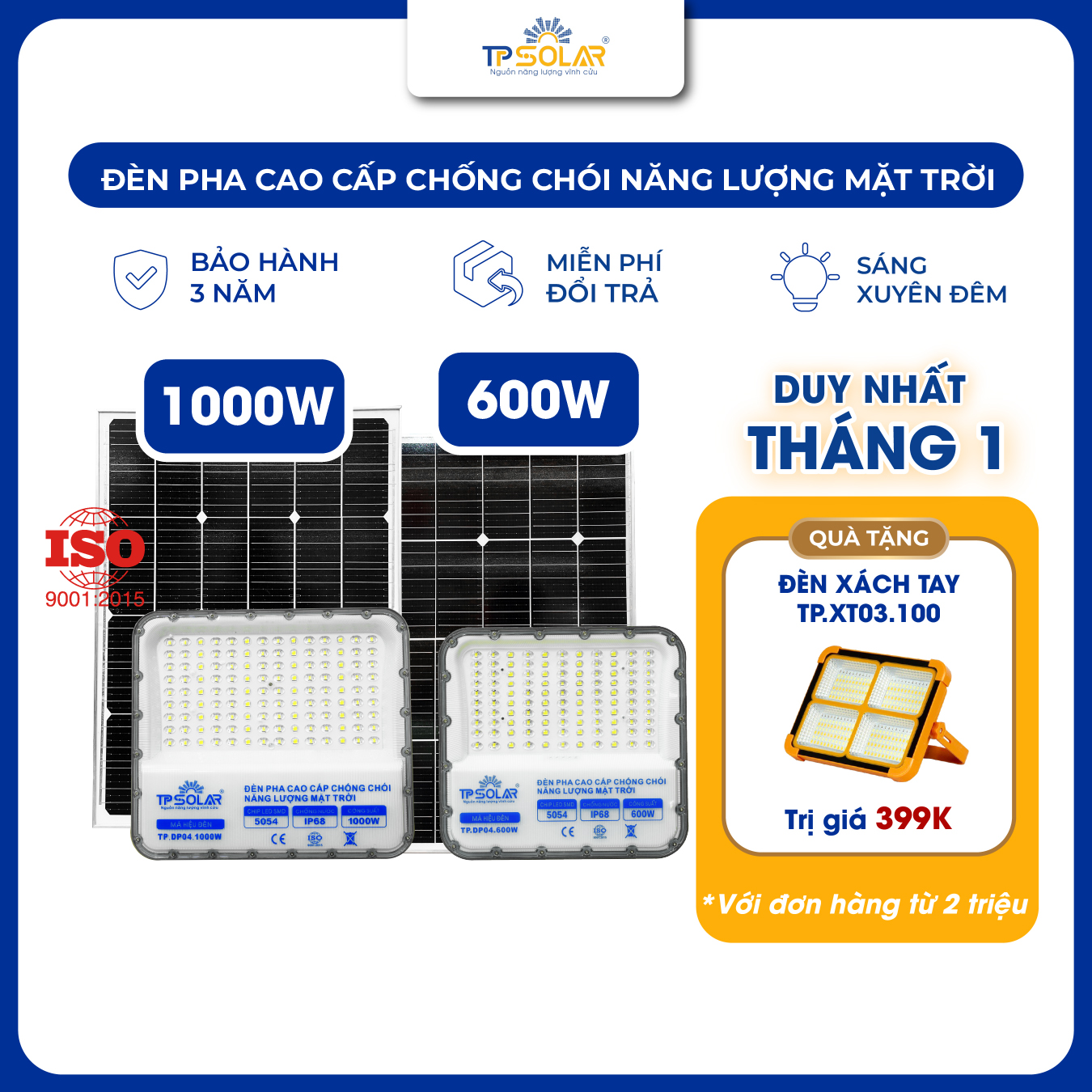 Đèn pha cao cấp chống chói năng lượng mặt trời (TP.DP04.600 / TP.DP04.1000)