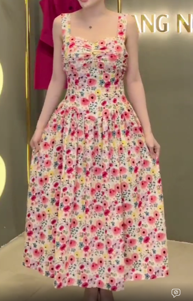 Đầm Hai Dây Hoa Lá Nhúm Ngực_thumbnail_4