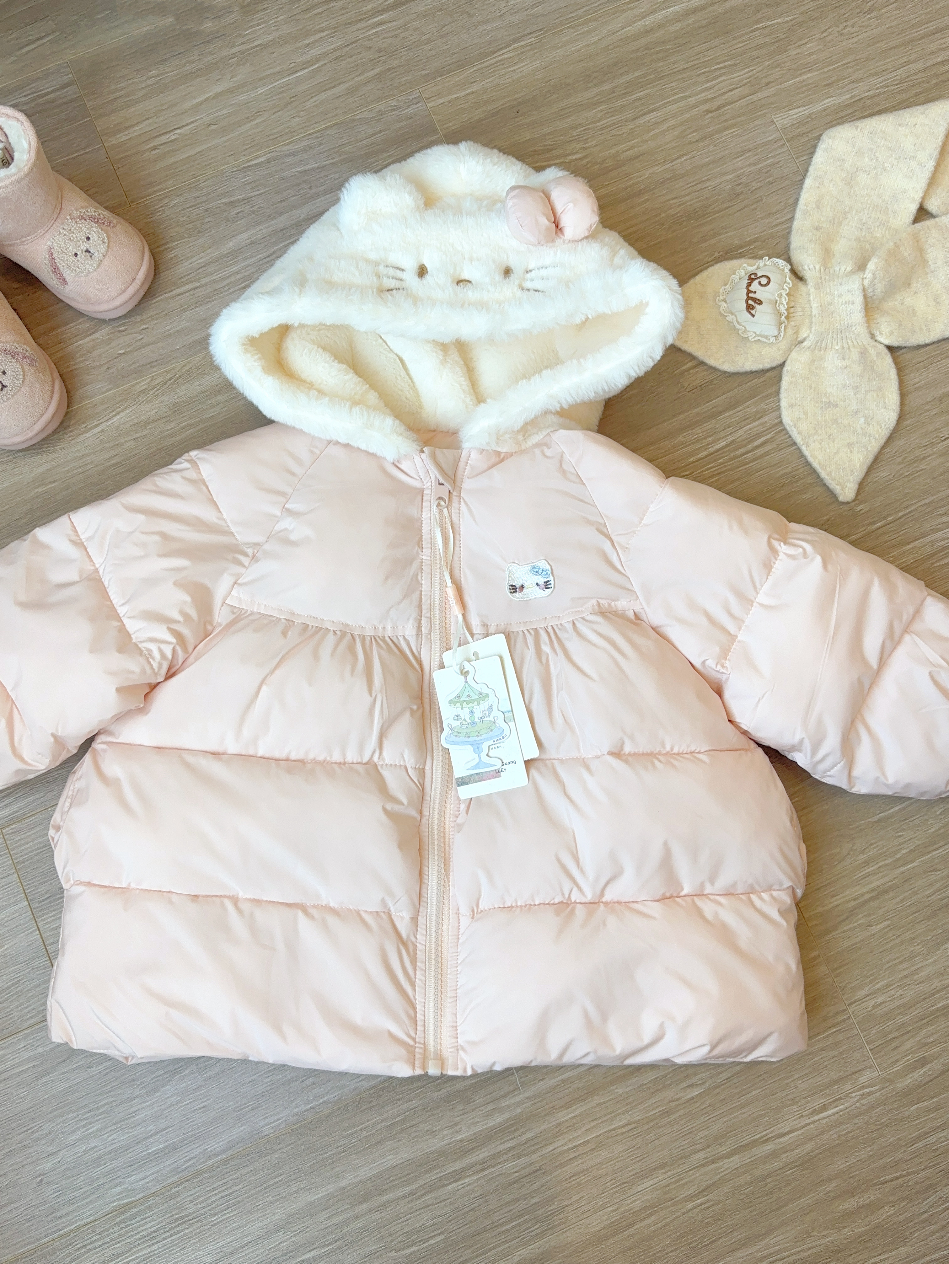 (M157) Áo khoác phao trần bông mũ kitty màu hồng_thumbnail_0