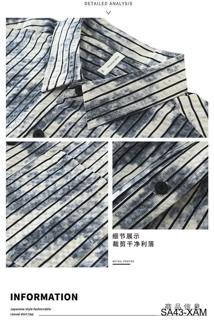 SA43 - Áo sơ mi nam tay ngắn sọc dọc phong cách streetwear, chất cotton thoáng mát, dáng rộng thoải mái_thumbnail_14