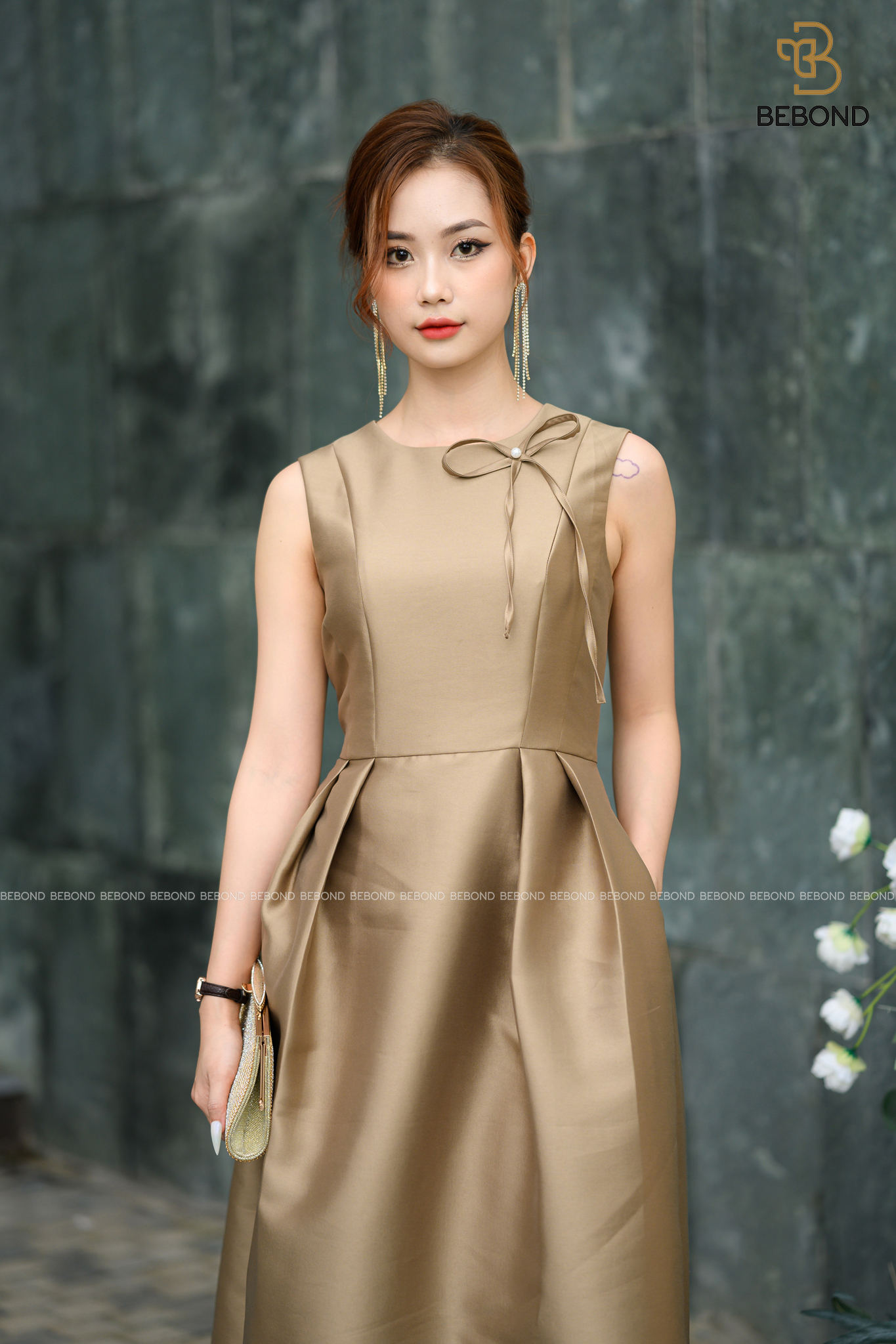 Đầm Tafta sát nách màu BE NHẠT - MILCAH DRESS_thumbnail_1