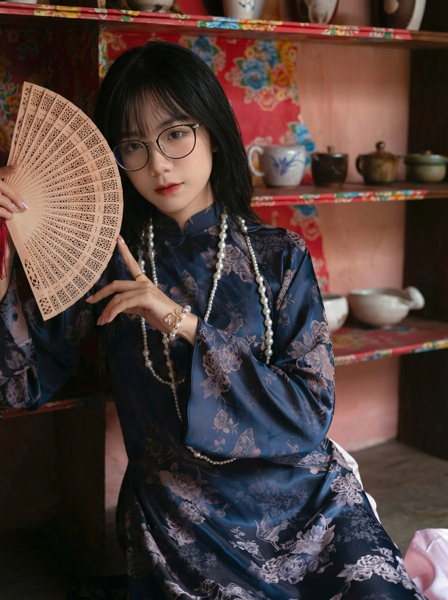 Áo Dài Nữ Màu Xanh Navy