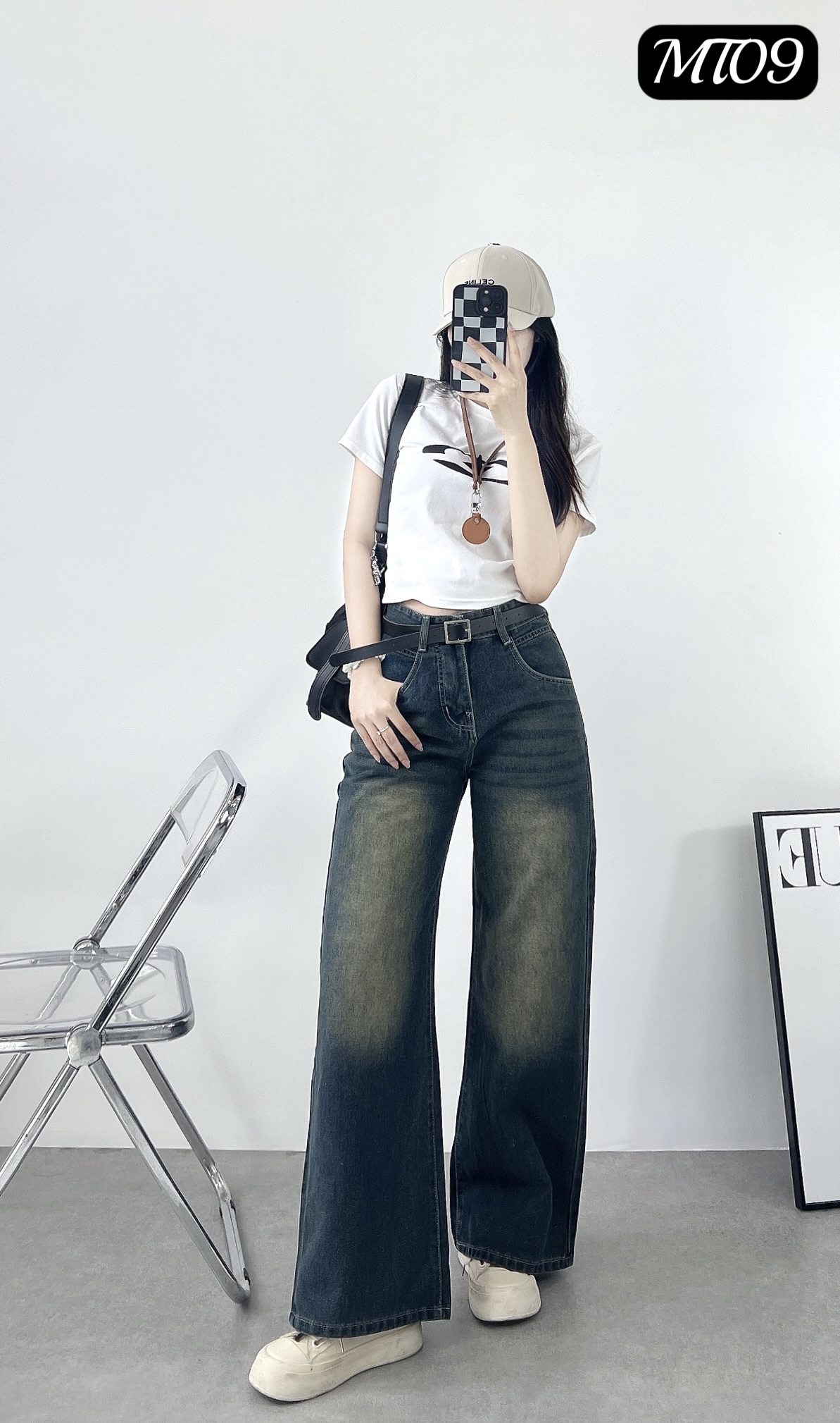 [MT-09] QUẦN JEANS COTTON ỐNG SUÔNG CAO CẤP Xanh Đen Rêu - PHONG CÁCH ULZZANG HÀN QUỐC_thumbnail_2