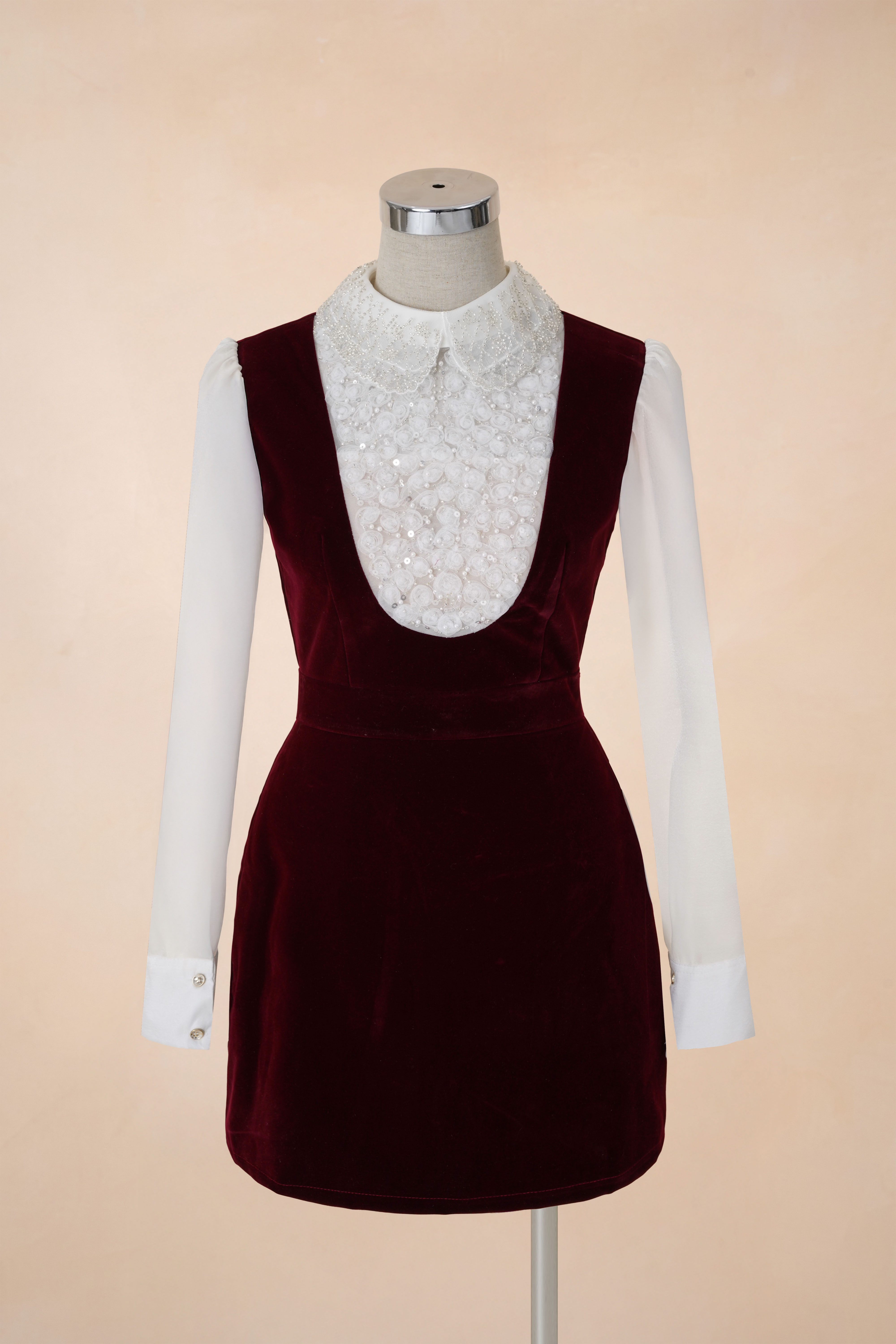 Đầm Chữ A Cổ Sen Đính Cườm Ngắn_thumbnail_4