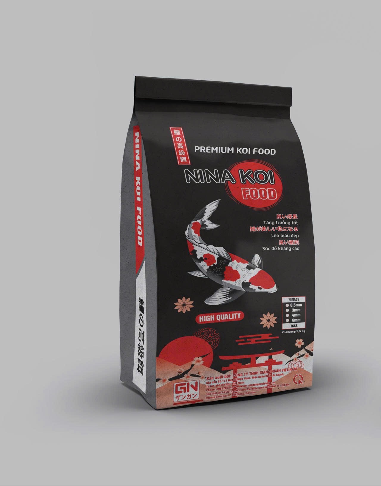 5 kg cám cá koi NinaKoi (35% PROTEIN) Bao đen 2 trong 1