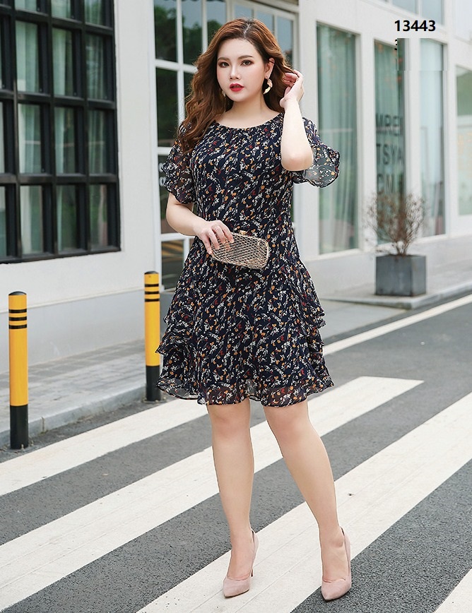 13443-Đầm voan in họa tiết hoa xếp tầng ( khóa hông)_thumbnail_1