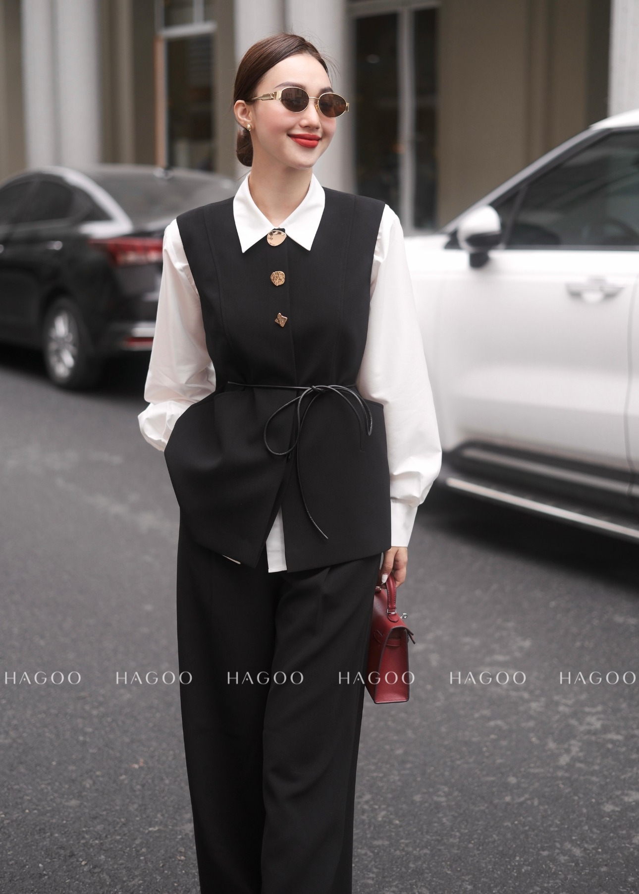 Áo Gile kèm dây da HAGOO