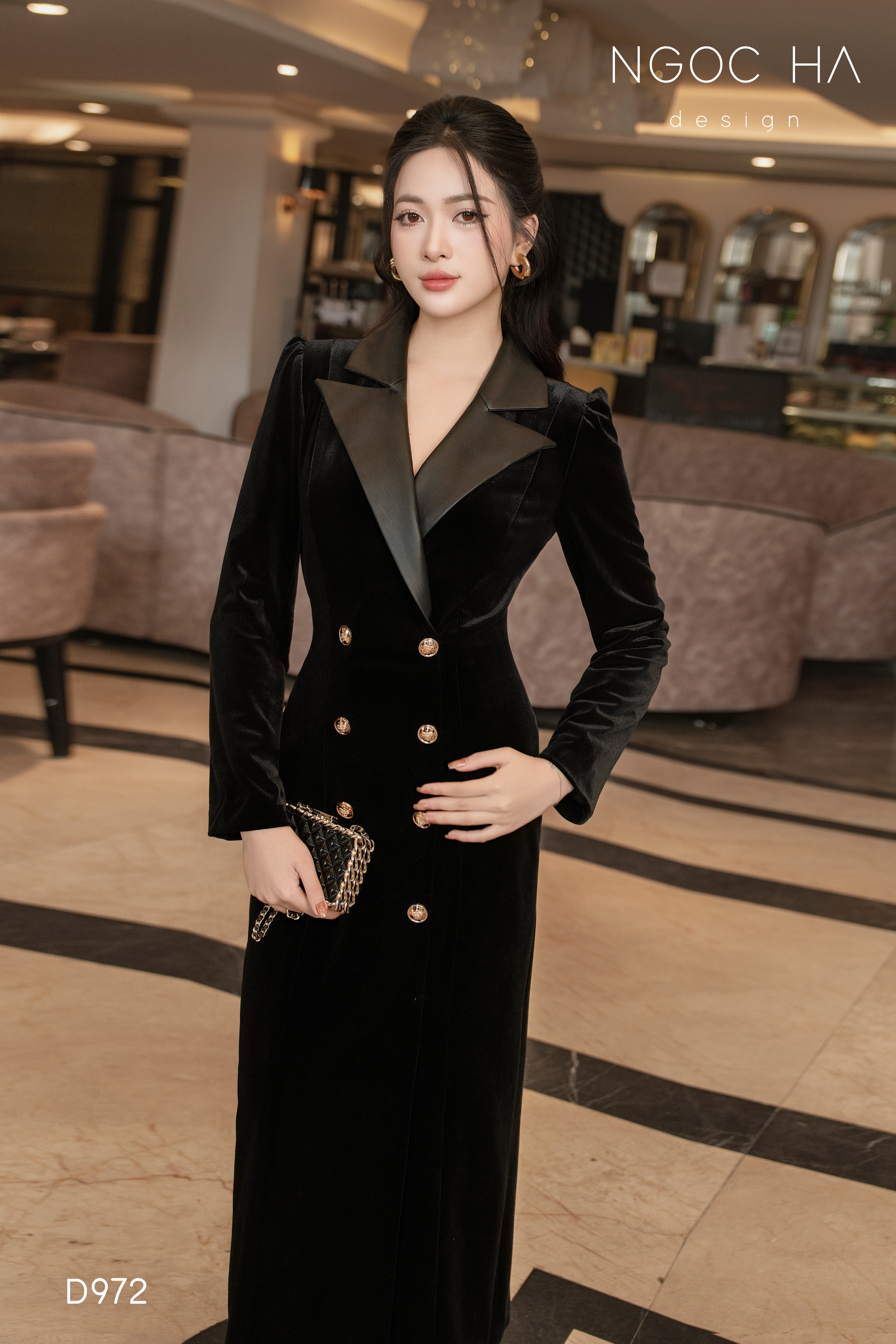 Maria Dress_ Đầm Nhung Mix Cổ Da Màu Đen D972_thumbnail_2