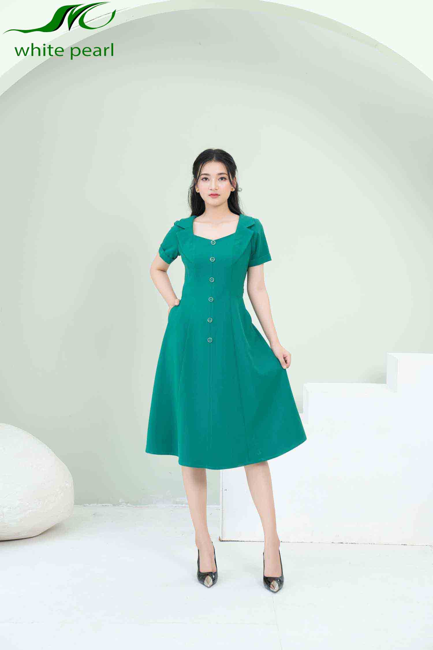 Đầm 7T cổ 2 ve lục giác Xanh - cái_thumbnail_4