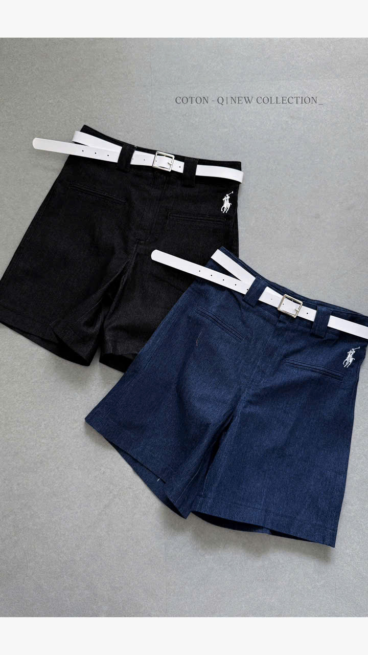 HQ54 Quần short thêu ngựa kèm belt ( ĐEN )