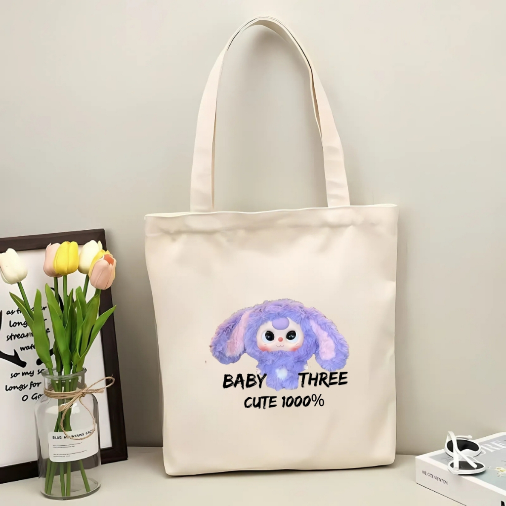 Túi tote vải canvas Loopy, Baby Three có khoá kéo và ngăn phụ, đi học, đi chơi - 𝐖𝐞 𝐓𝐞𝐞 TOTE12_thumbnail_15
