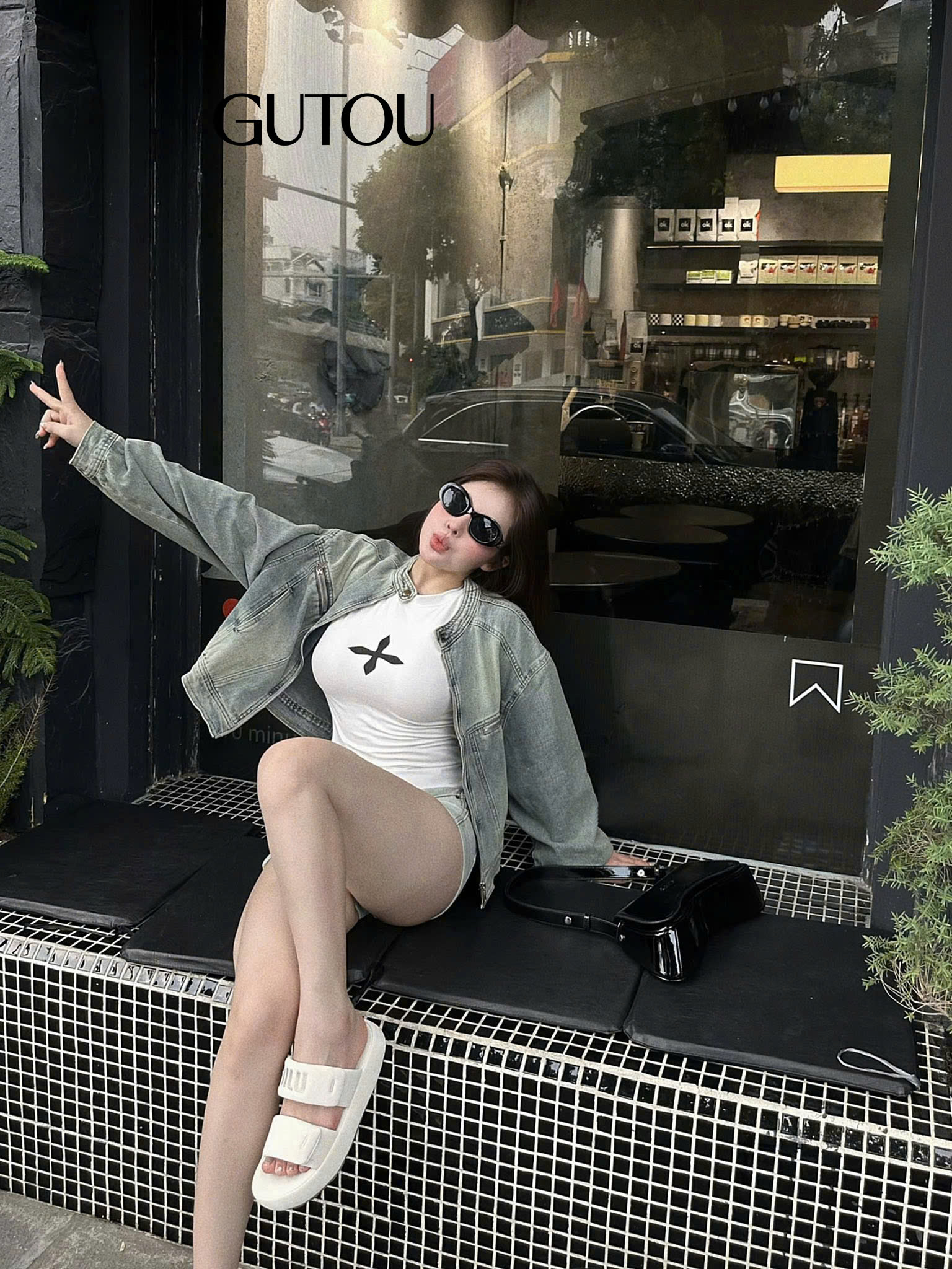 [ GUTOU ] Áo Khoác Denim Cổ Trụ Khóa Kéo Street Style_thumbnail_6