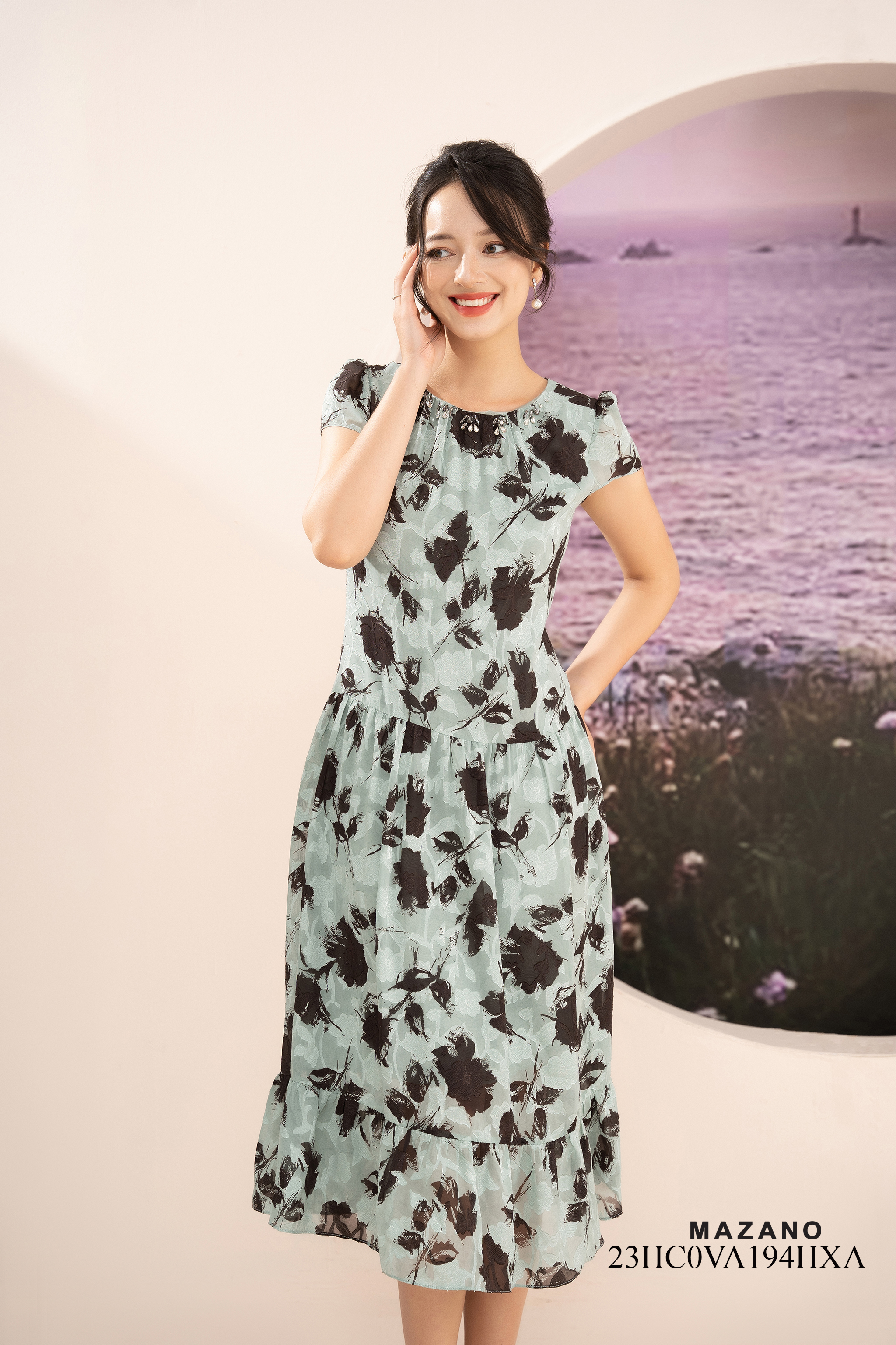 Đầm voan in hoa 3D cổ tết dây_thumbnail_2