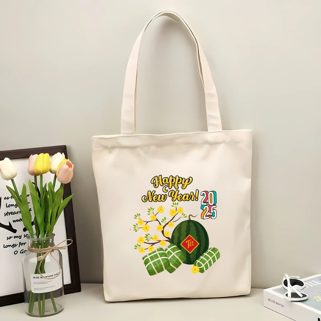 Túi tote vải canvas hình Tết đeo vai, có khoá kéo và ngăn phụ - 𝐖𝐞 𝐓𝐞𝐞 TOTE08_thumbnail_3