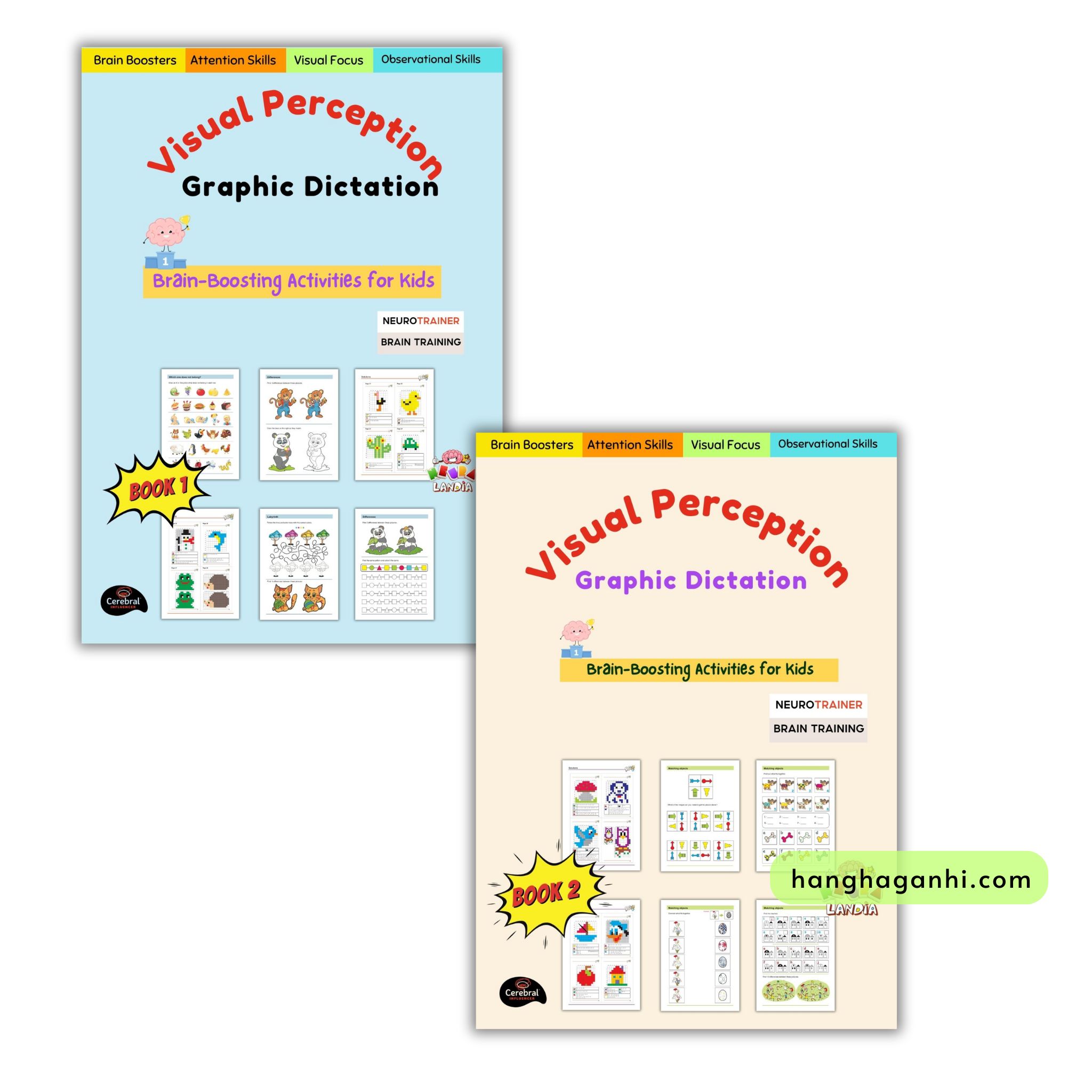 Visual Perception Graphic Dictation, Bộ 2 cuốn sách tư duy não phải, luyện khả năng quan sát cho bé mầm non Neurotrainer