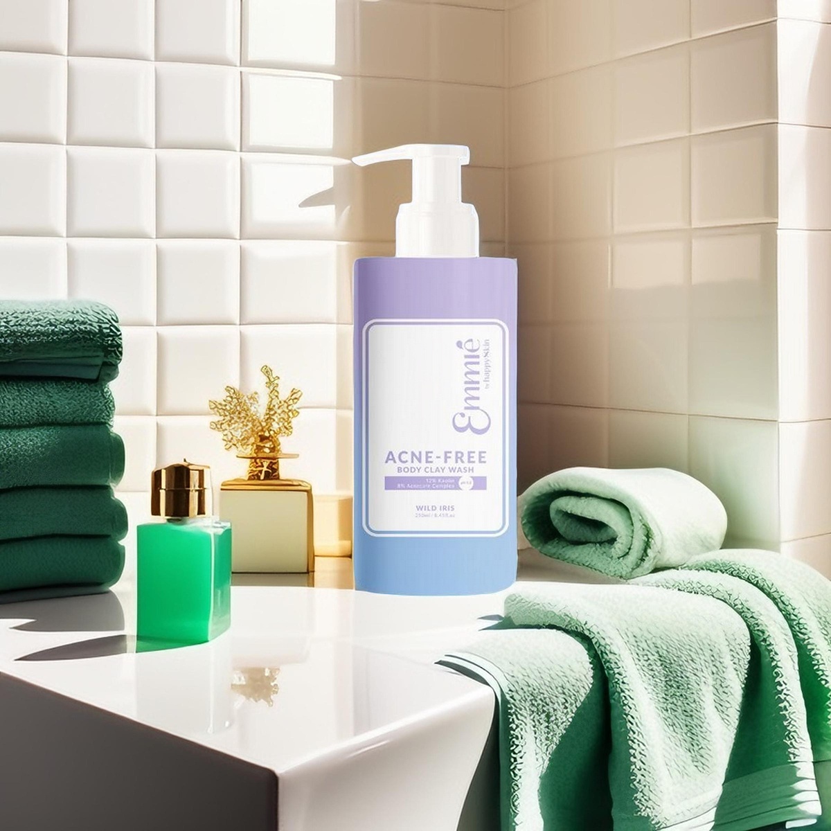 Sữa Tắm Emmié Đất Sét Ngừa Mụn Hương Wild Iris 250ml Acne-Free Body Clay Wash – Làm Sạch Sâu & Dưỡng Ẩm Dịu Nhẹ