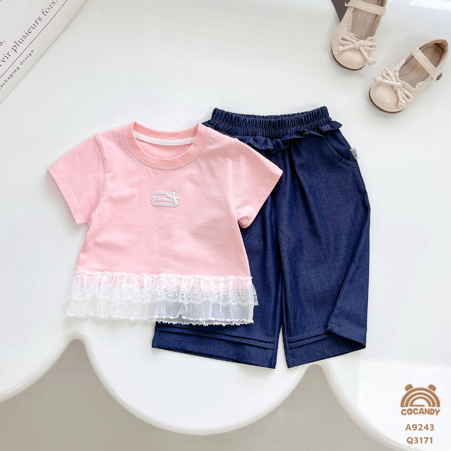 Áo cộc HỒNG bèo ren gấu