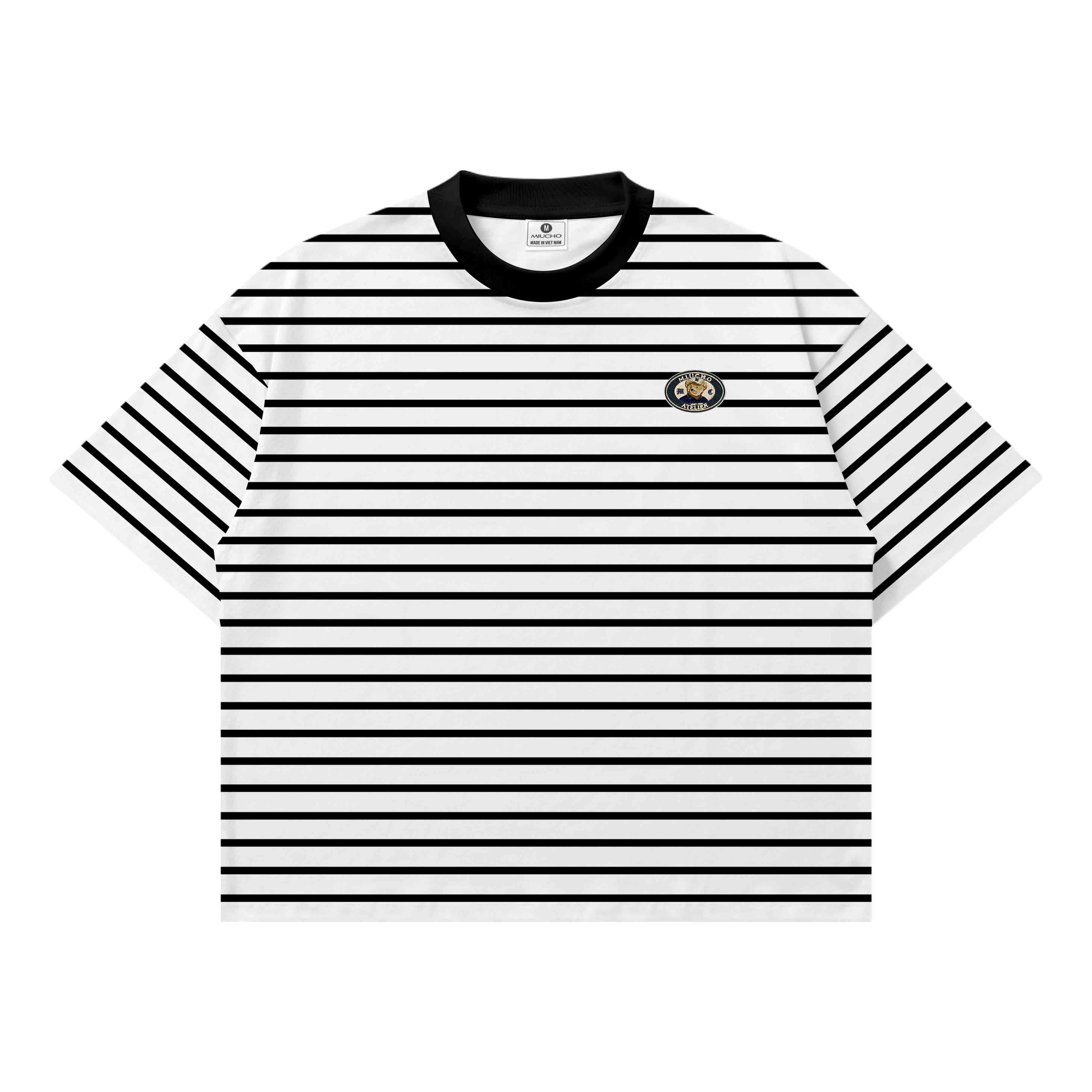 Áo thun form boxy Miucho thun borip dày dặn thoáng mát hình in basic kẻ sọc mix màu 2719_thumbnail_0