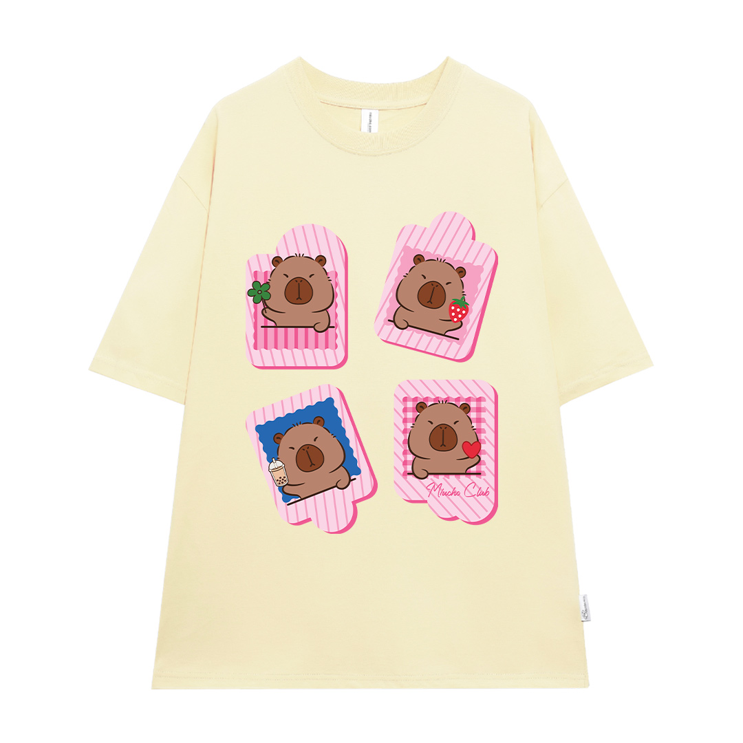 Áo phông form rộng Capybara unisex ATD1494 Miucho vải cotton thoáng mát cổ tròn in mix_thumbnail_11