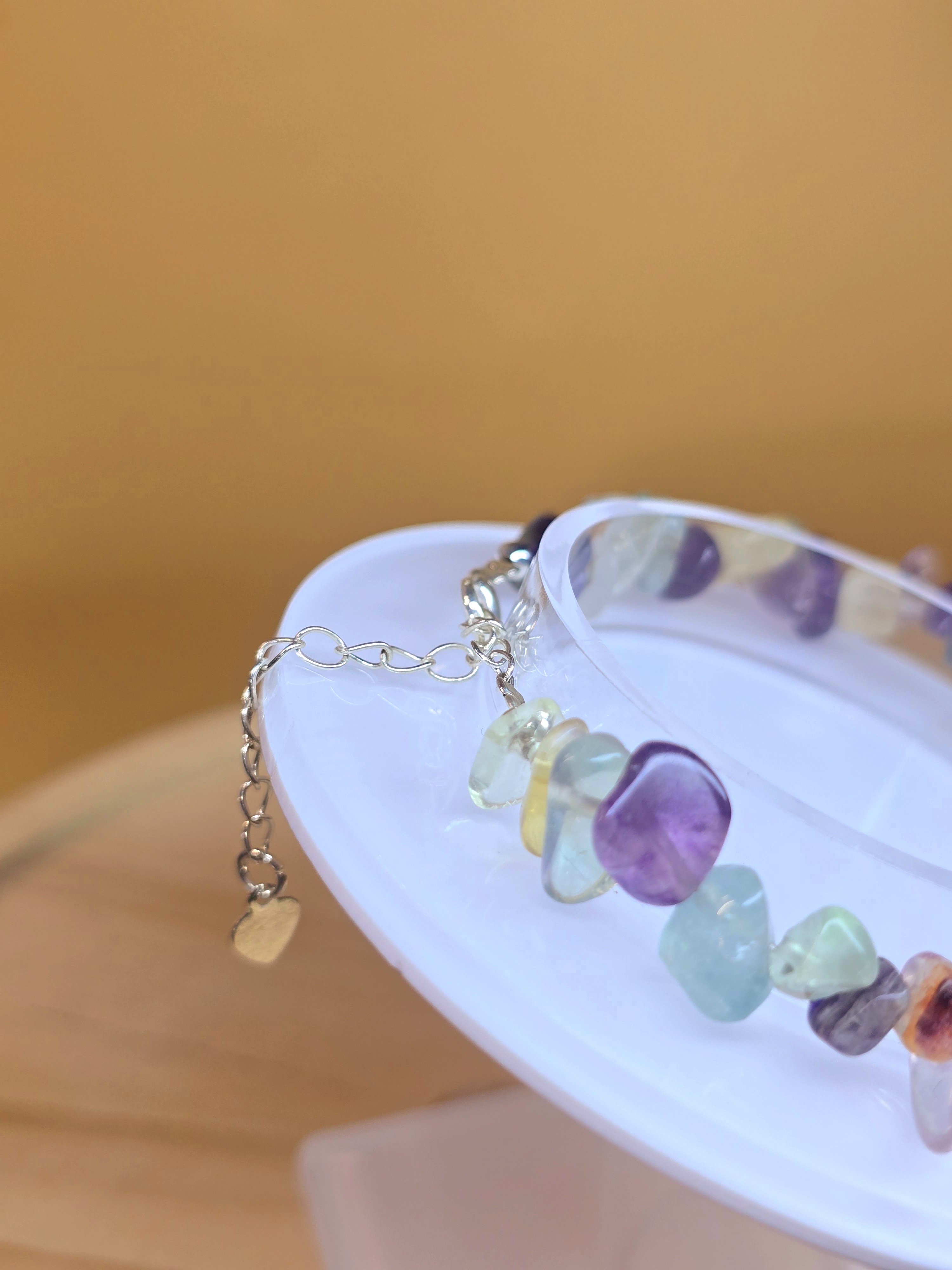 Vòng Hạt Chips Fluorite Đa Sắc Với Móc Khóa Hợp Kim Không Rỉ_thumbnail_2