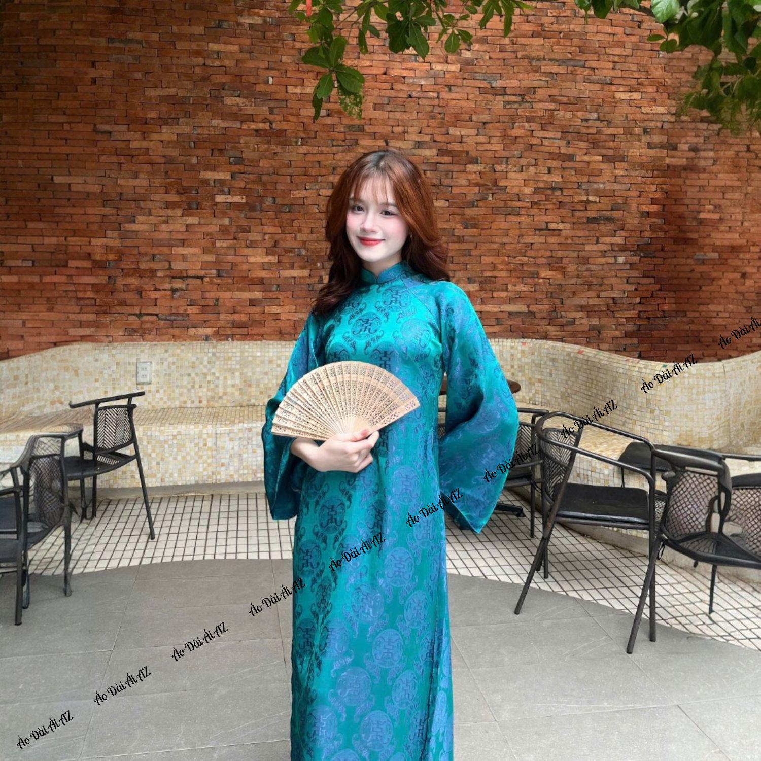 Áo Dài Cách Tân Nữ Dáng Suông Tơ Hoa Tay Dài Giả Cổ Phục Mặc Tết MM02_thumbnail_4