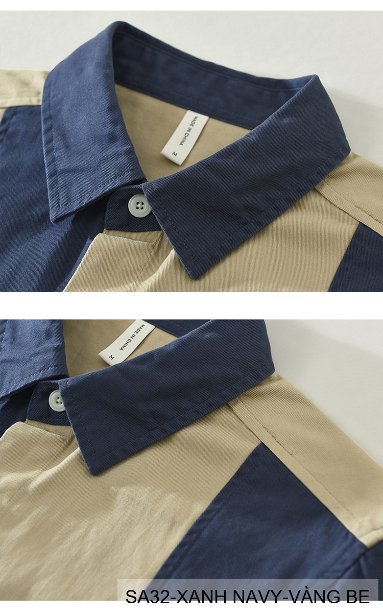 SA32 - Áo sơ mi nam phối màu tay ngắn phong cách Hàn Quốc, chất cotton 100%, dáng lỏng thoải mái_thumbnail_13