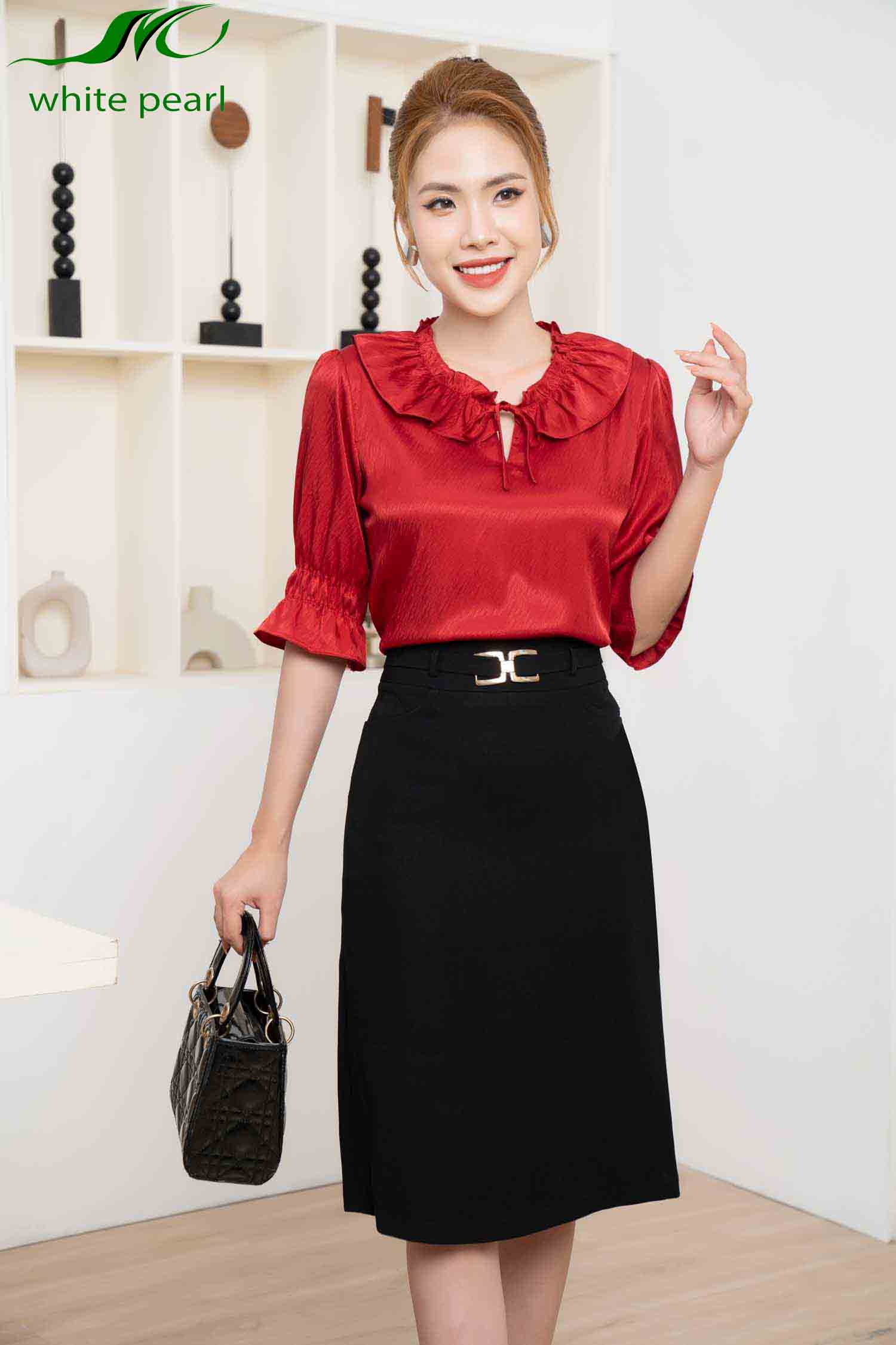 Chân váy chữ A dài ngang gối thời trang công sở cao cấp nữ White Pearl_thumbnail_2