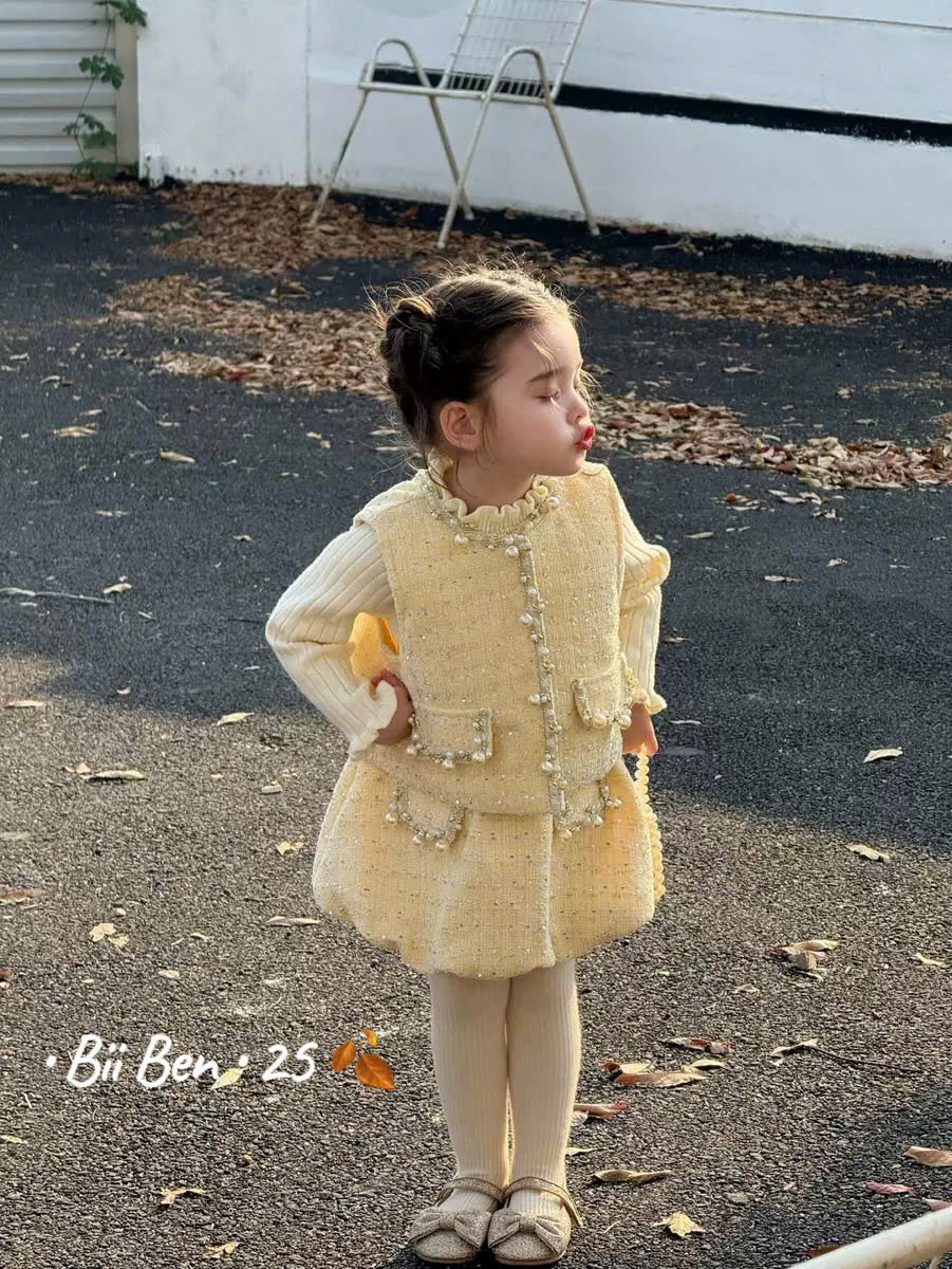 (S88) Set váy dạ 3 chi tiết màu vàng váy bí cổ ngọc trai_thumbnail_0