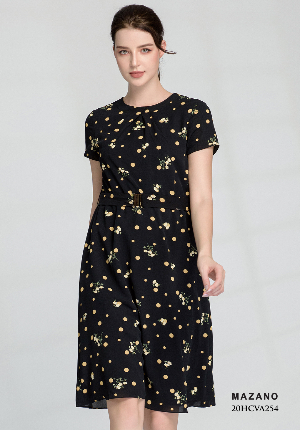 Đầm đen suông họa tiết chấm bi hoa vàng_thumbnail_3