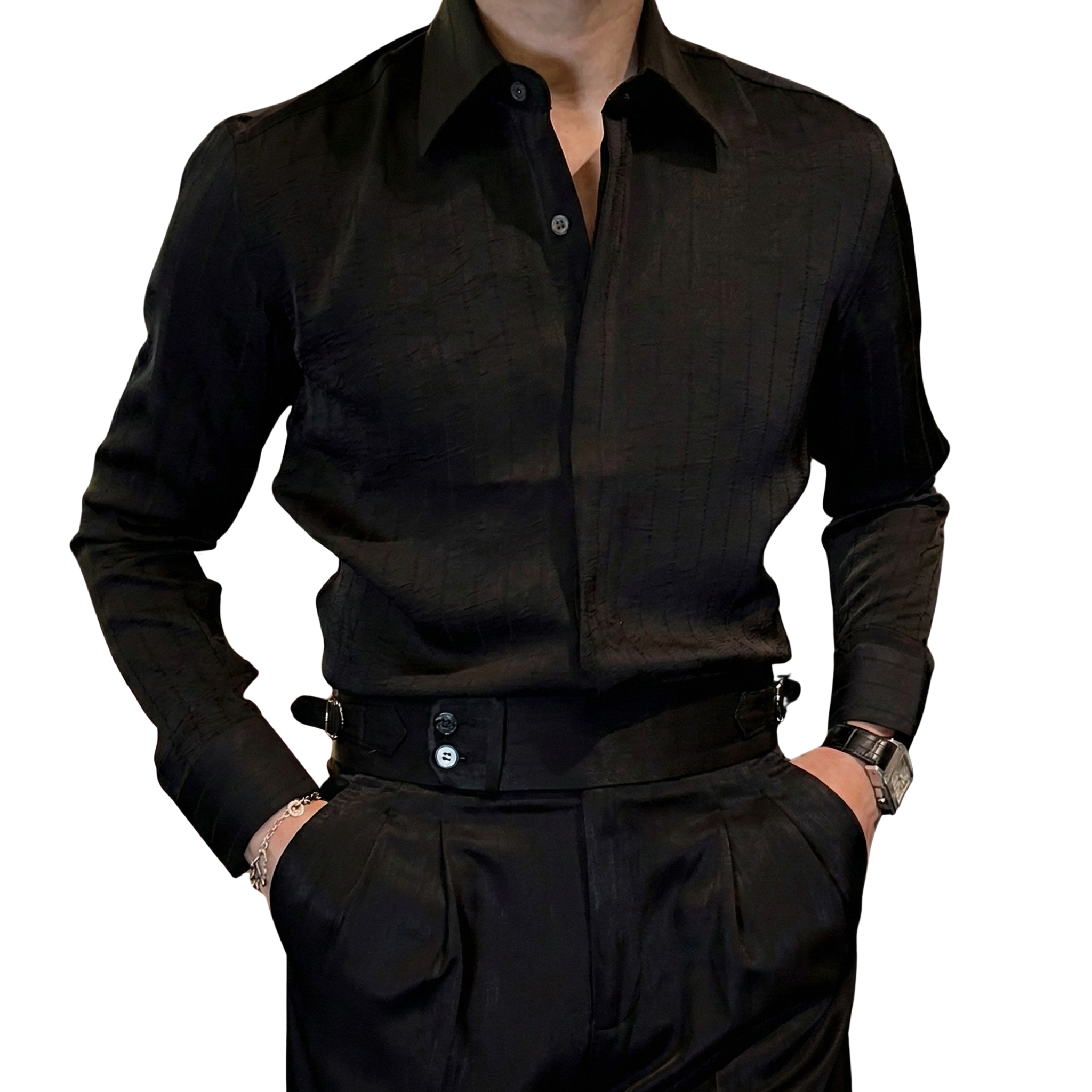 Sơ Mi Sọc Lụa Chìm Cổ Dấu Khuy_thumbnail_5