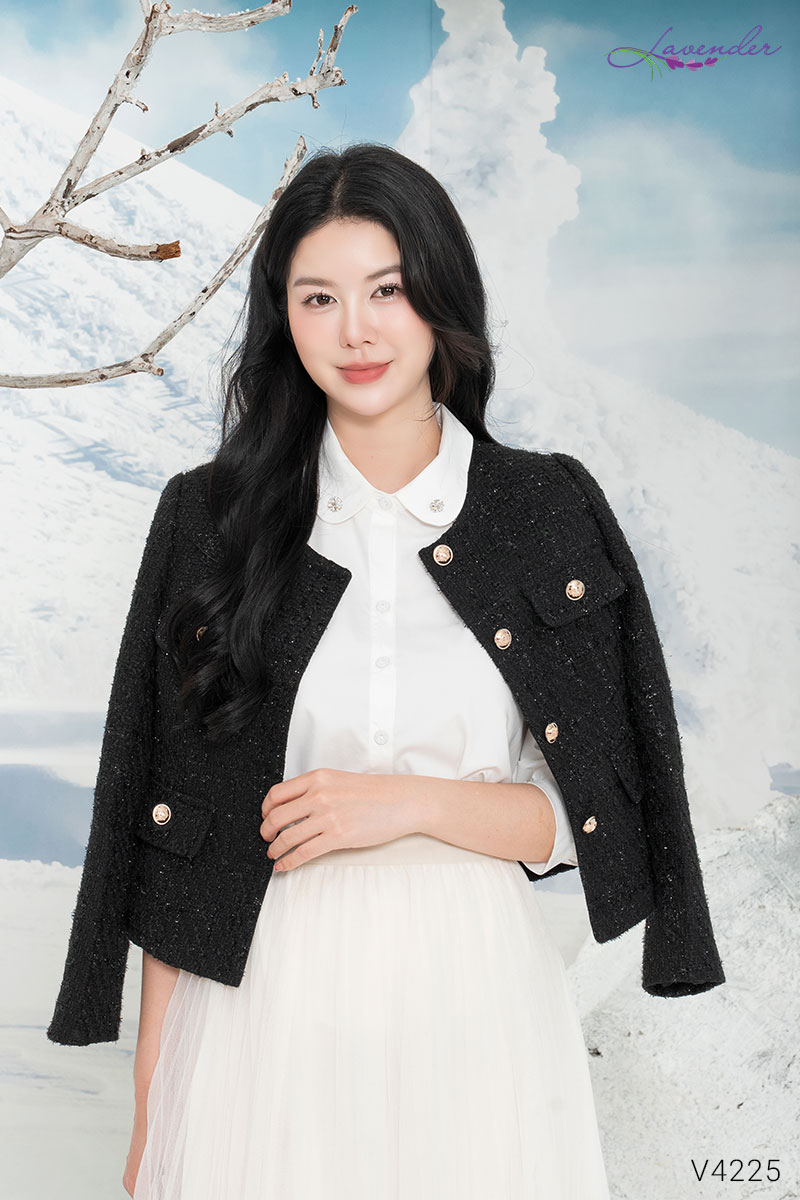 Áo dạ tweed vạt vuông cổ tròn V4225