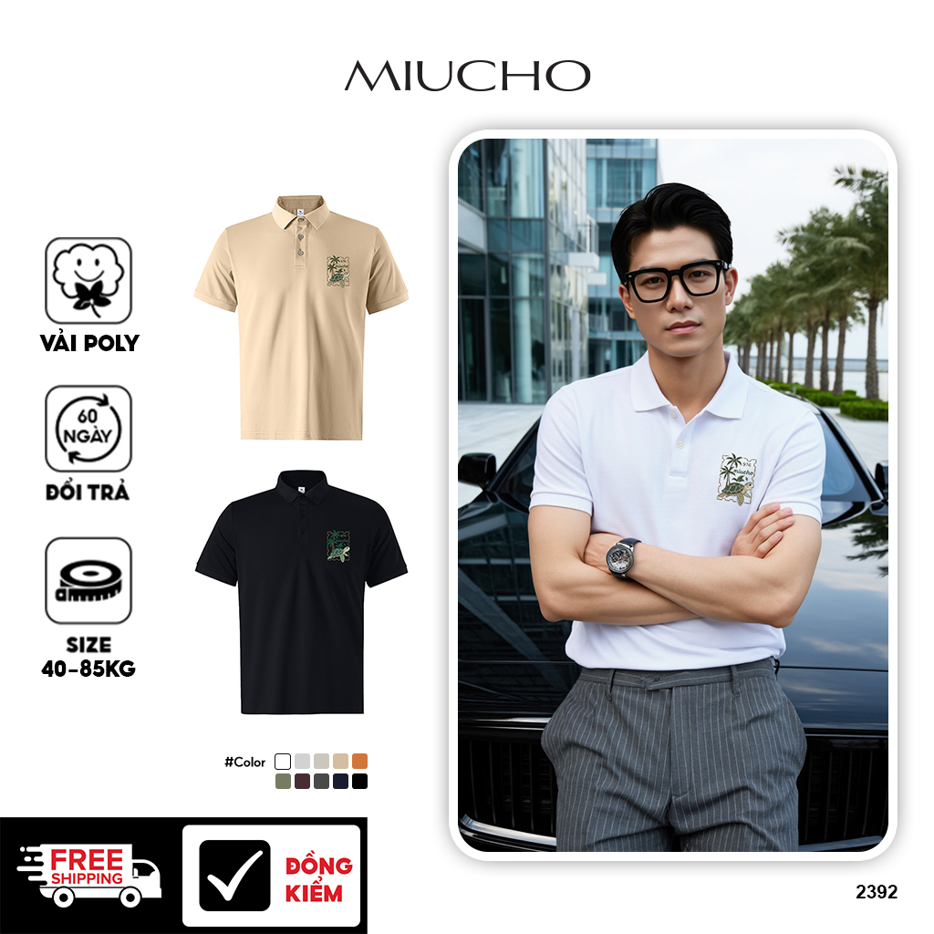 Áo polo nam form regular PLCSD2392 Miucho Iconic vải cá sấu đứng form thoáng mát in artwork