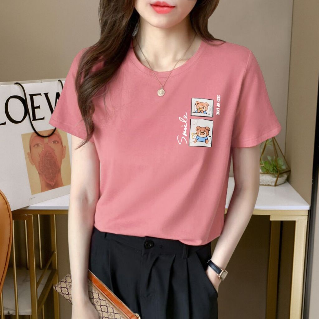 [Form Vừa] Áo thun nữ form vừa in hai hình gấu SMILE - Áo phông nữ VT7261_thumbnail_1